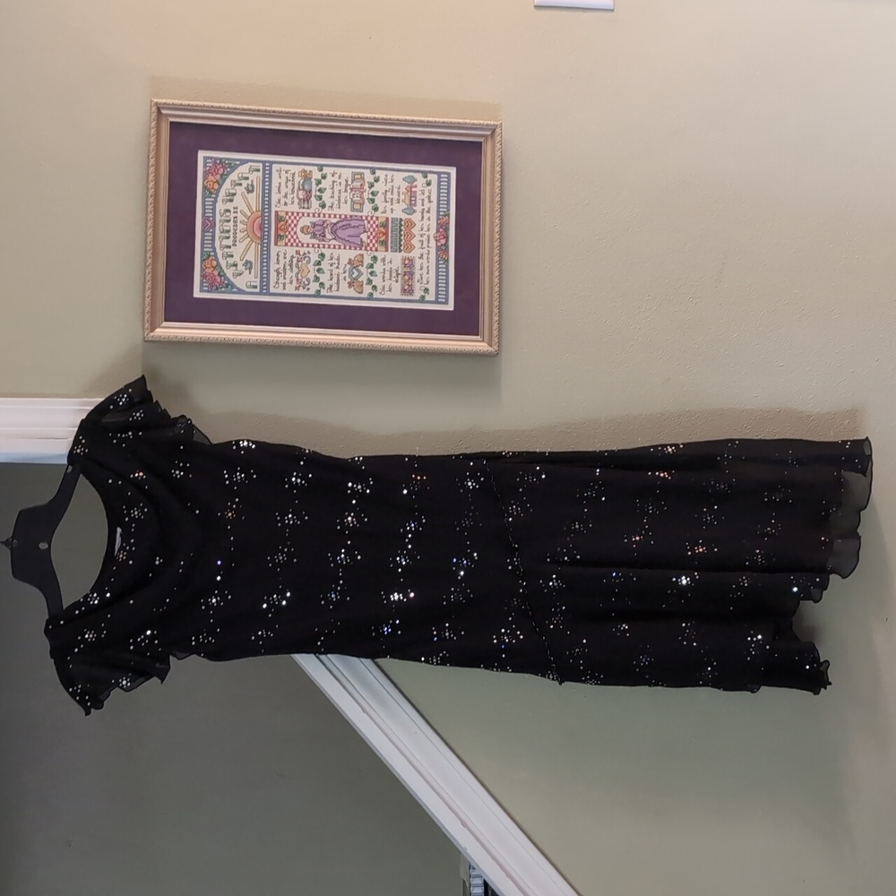 Disorderly Kids Elegant Black Sequin Beaded Asymmetrical Black Dress 14